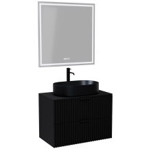 HD Rapallo Matt Black 60/80 komplett fürdőszoba bútor fali mosdószekrénnyel, matt fekete fogantyúkkal, fekete mosdópulttal és tükörrel