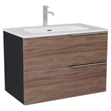 HD Cremona Black-Oak 60 fali mosdószekrény fényes króm fogantyúkkal és fényes fehér slim mosdóval