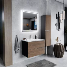 HD Cremona Black-Oak 60 fali mosdószekrény fényes króm fogantyúkkal és fényes fehér slim mosdóval