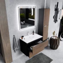 HD Cremona Black-Oak 60 fali mosdószekrény fényes króm fogantyúkkal és fényes fehér slim mosdóval
