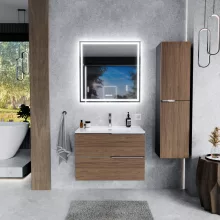HD Cremona Black-Oak 60 fali mosdószekrény fényes króm fogantyúkkal és fényes fehér slim mosdóval