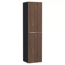 HD Carona Black-Oak 60 komplett fürdőszoba bútor szett fali mosdószekrénnyel, fényes króm fogantyúkkal, tölgyfa színű mosdópulttal, tükörrel és magasszekrénnyel