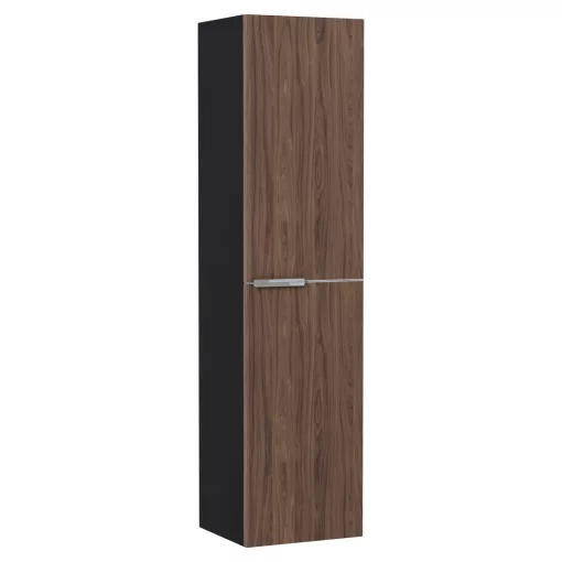 HD Carona Black-Oak 60 komplett fürdőszoba bútor szett fali mosdószekrénnyel, fényes króm fogantyúkkal, tölgyfa színű mosdópulttal, tükörrel és magasszekrénnyel