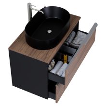 HD Carona Black-Oak 60 fali mosdószekrény tölgyfa színű mosdópulttal és szálcsiszolt króm fogantyúkkal