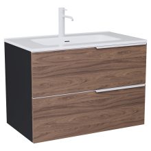 HD Cremona Black-Oak 60 fali mosdószekrény matt fehér fogantyúkkal és fényes fehér slim mosdóval