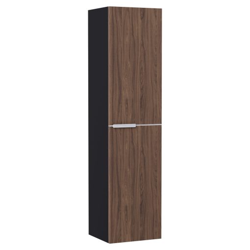 HD Cremona Black-Oak 60 komplett fürdőszoba bútor szett fali mosdószekrénnyel, matt fehér fogantyúkkal, fényes fehér slim mosdóval, tükörrel és magasszekrénnyel