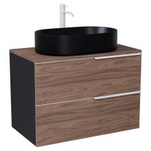 HD Carona Black-Oak 60 fali mosdószekrény tölgyfa színű mosdópulttal és matt fehér fogantyúkkal