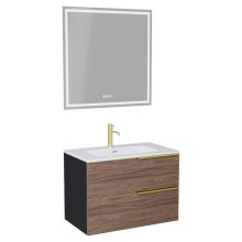 HD Cremona Black-Oak 60 komplett fürdőszoba bútor fali mosdószekrénnyel, szálcsiszolt arany fogantyúkkal, fényes fehér slim mosdóval és tükörrel