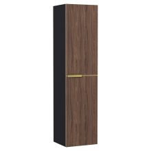 HD Cremona Black-Oak 60 komplett fürdőszoba bútor szett fali mosdószekrénnyel, szálcsiszolt arany fogantyúkkal, matt fekete slim mosdóval, tükörrel és magasszekrénnyel