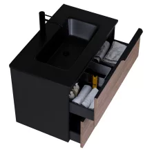 HD Cremona Black-Oak 60 fali mosdószekrény matt fekete fogantyúkkal és matt fekete slim mosdóval