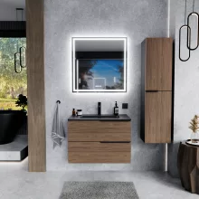 HD Cremona Black-Oak 60 fali mosdószekrény matt fekete fogantyúkkal és matt fekete slim mosdóval