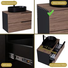 HD Carona Black-Oak 60 fali mosdószekrény tölgyfa színű mosdópulttal és matt fekete fogantyúkkal