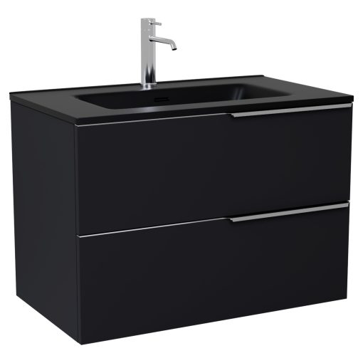 HD Cremona Matt Black 60 fali mosdószekrény fényes króm fogantyúkkal és matt fekete slim mosdóval