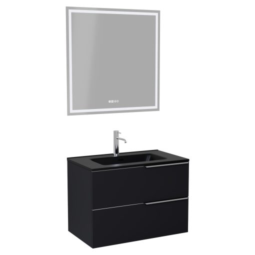 HD Cremona Matt Black 60 komplett fürdőszoba bútor fali mosdószekrénnyel, fényes króm fogantyúkkal, matt fekete slim mosdóval és tükörrel