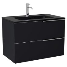 HD Cremona Matt Black 60 komplett fürdőszoba bútor szett fali mosdószekrénnyel, fényes króm fogantyúkkal, matt fekete slim mosdóval, tükörrel és magasszekrénnyel