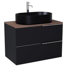 HD Carona Matt Black 60 fali mosdószekrény tölgyfa színű mosdópulttal és fényes króm fogantyúkkal