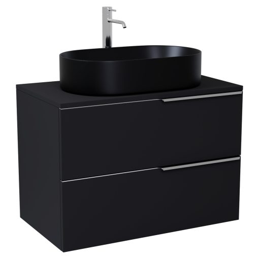 HD Carona Matt Black 60/80 fali mosdószekrény matt fekete mosdópulttal és fényes króm fogantyúkkal