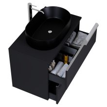 HD Carona Matt Black 60/80 fali mosdószekrény matt fekete mosdópulttal és fényes króm fogantyúkkal