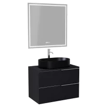 HD Carona Matt Black 60 komplett fürdőszoba bútor fali mosdószekrénnyel, fényes króm fogantyúkkal, fekete mosdópulttal és tükörrel