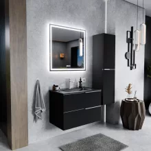 HD Cremona Matt Black 60 fali mosdószekrény szálcsiszolt króm fogantyúkkal és matt fekete slim mosdóval