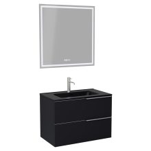 HD Cremona Matt Black 60 komplett fürdőszoba bútor fali mosdószekrénnyel, szálcsiszolt króm fogantyúkkal, matt fekete slim mosdóval és tükörrel