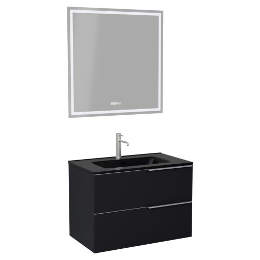 HD Cremona Matt Black 60 komplett fürdőszoba bútor fali mosdószekrénnyel, szálcsiszolt króm fogantyúkkal, matt fekete slim mosdóval és tükörrel