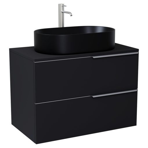 HD Carona Matt Black 60/80 fali mosdószekrény matt fekete mosdópulttal és szálcsiszolt króm fogantyúkkal