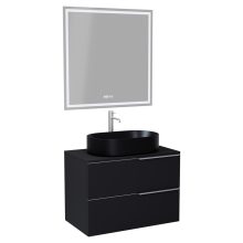 HD Carona Matt Black 60 komplett fürdőszoba bútor fali mosdószekrénnyel, szálcsiszolt króm fogantyúkkal, fekete mosdópulttal és tükörrel