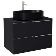 HD Carona Matt Black 60 komplett fürdőszoba bútor fali mosdószekrénnyel, szálcsiszolt króm fogantyúkkal, fekete mosdópulttal és tükörrel