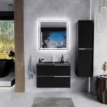 HD Cremona Matt Black 60 fali mosdószekrény matt fehér fogantyúkkal és matt fekete slim mosdóval