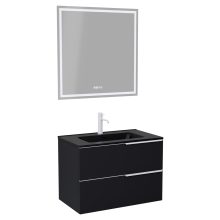 HD Cremona Matt Black 60 komplett fürdőszoba bútor fali mosdószekrénnyel, matt fehér fogantyúkkal, matt fekete slim mosdóval és tükörrel