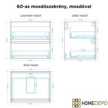 HD Cremona Matt Black 60 komplett fürdőszoba bútor szett fali mosdószekrénnyel, matt fehér fogantyúkkal, matt fekete slim mosdóval, tükörrel és magasszekrénnyel