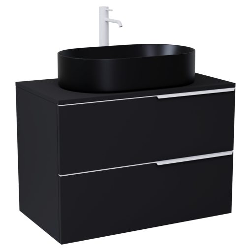 HD Carona Matt Black 60 fali mosdószekrény matt fekete mosdópulttal és matt fehér fogantyúkkal