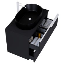 HD Carona Matt Black 60 fali mosdószekrény matt fekete mosdópulttal és matt fehér fogantyúkkal