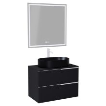 HD Carona Matt Black 60 komplett fürdőszoba bútor fali mosdószekrénnyel, matt fehér fogantyúkkal, fekete mosdópulttal és tükörrel