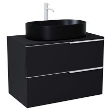 HD Carona Matt Black 60 komplett fürdőszoba bútor fali mosdószekrénnyel, matt fehér fogantyúkkal, fekete mosdópulttal és tükörrel