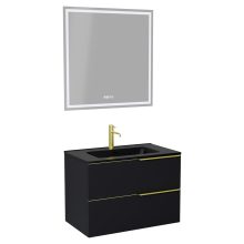 HD Cremona Matt Black 60 komplett fürdőszoba bútor fali mosdószekrénnyel, szálcsiszolt arany fogantyúkkal, matt fekete slim mosdóval és tükörrel