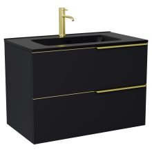 HD Cremona Matt Black 60 komplett fürdőszoba bútor fali mosdószekrénnyel, szálcsiszolt arany fogantyúkkal, matt fekete slim mosdóval és tükörrel