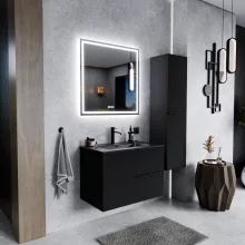 HD Cremona Matt Black 60 fali mosdószekrény matt fekete fogantyúkkal és matt fekete slim mosdóval