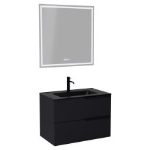 HD Cremona Matt Black 60 komplett fürdőszoba bútor fali mosdószekrénnyel, matt fekete fogantyúkkal, matt fekete slim mosdóval és tükörrel