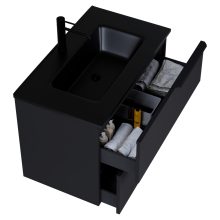 HD Cremona Matt Black 60 komplett fürdőszoba bútor fali mosdószekrénnyel, matt fekete fogantyúkkal, matt fekete slim mosdóval és tükörrel