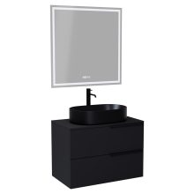 HD Carona Matt Black 60/80 komplett fürdőszoba bútor fali mosdószekrénnyel, matt fekete fogantyúkkal, fekete mosdópulttal és tükörrel