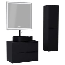 HD Carona Matt Black 60/80 komplett fürdőszoba bútor szett fali mosdószekrénnyel, matt fekete fogantyúkkal, fekete mosdópulttal, tükörrel és magasszekrénnyel