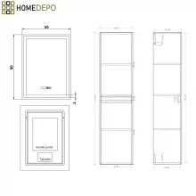 HD Carona Matt Black 60/80 komplett fürdőszoba bútor szett fali mosdószekrénnyel, matt fekete fogantyúkkal, fekete mosdópulttal, tükörrel és magasszekrénnyel