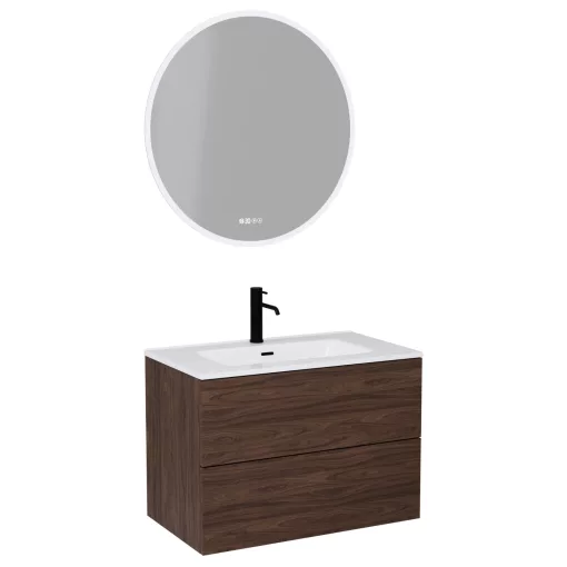 HD Aria Pro Matt Hazel 80 komplett fürdőszoba bútor fali push-to-open mosdószekrénnyel, fényes fehér slim mosdóval és tükörrel