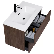 HD Aria Pro Matt Hazel 80 komplett fürdőszoba bútor fali push-to-open mosdószekrénnyel, fényes fehér slim mosdóval és tükörrel