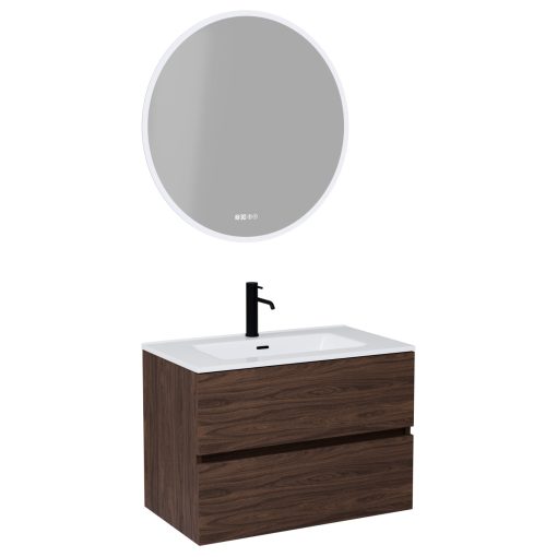 HD Aria Matt Hazel 80 komplett fürdőszoba bútor fali mosdószekrénnyel, fényes fehér slim mosdóval és tükörrel