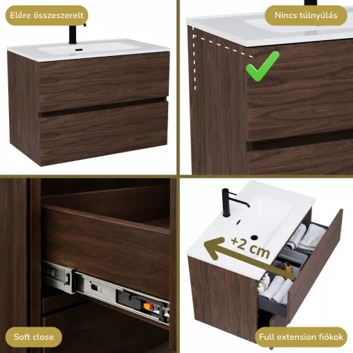 HD Aria Matt Hazel 80 komplett fürdőszoba bútor fali mosdószekrénnyel, fényes fehér slim mosdóval és tükörrel