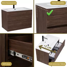 HD Aria Pro Matt Hazel 80 komplett fürdőszoba bútor szett fali push-to-open mosdószekrénnyel, fényes fehér slim mosdóval, tükörrel és magasszekrénnyel