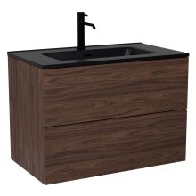 HD Aria Pro Matt Hazel 80 fali mosdószekrény, push-to-open mechanizmussal, matt fekete slim mosdóval